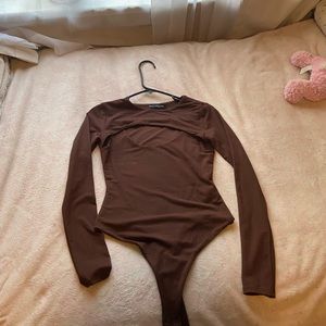 Naked Wardrobe Brown Double-up bodysuit